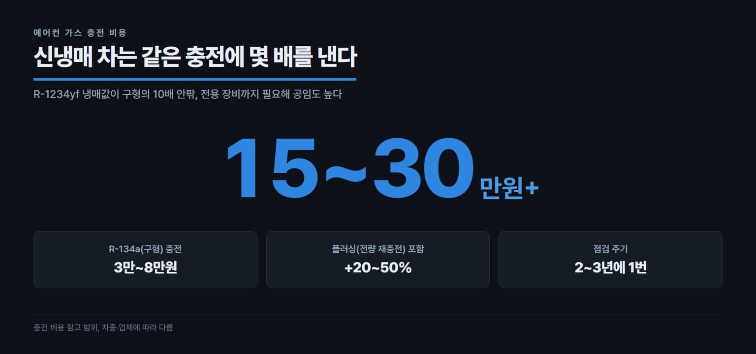자동차 에어컨 가스 충전 비용, R-1234yf 신냉매와 R-134a 차이